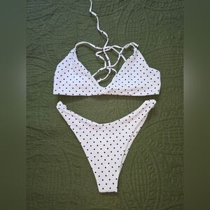 Skatie White Polka Dot Bikini Set Large